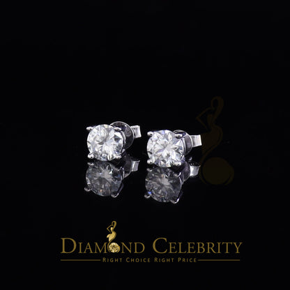 DiamondCelebritees 10K Real White Gold with 2.00ct Round VVS 'D' Color Moissanite Stud Earrings