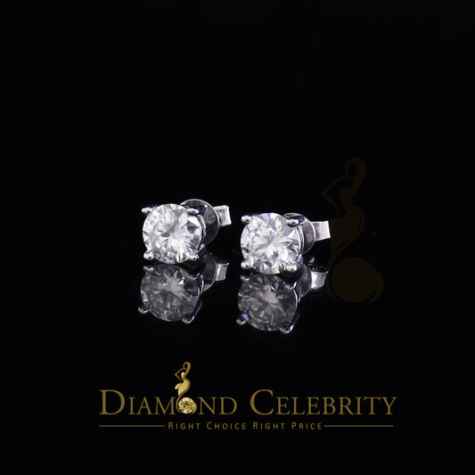 DiamondCelebritees 10K Real White Gold with 2.00ct Round VVS 'D' Color Moissanite Stud Earrings
