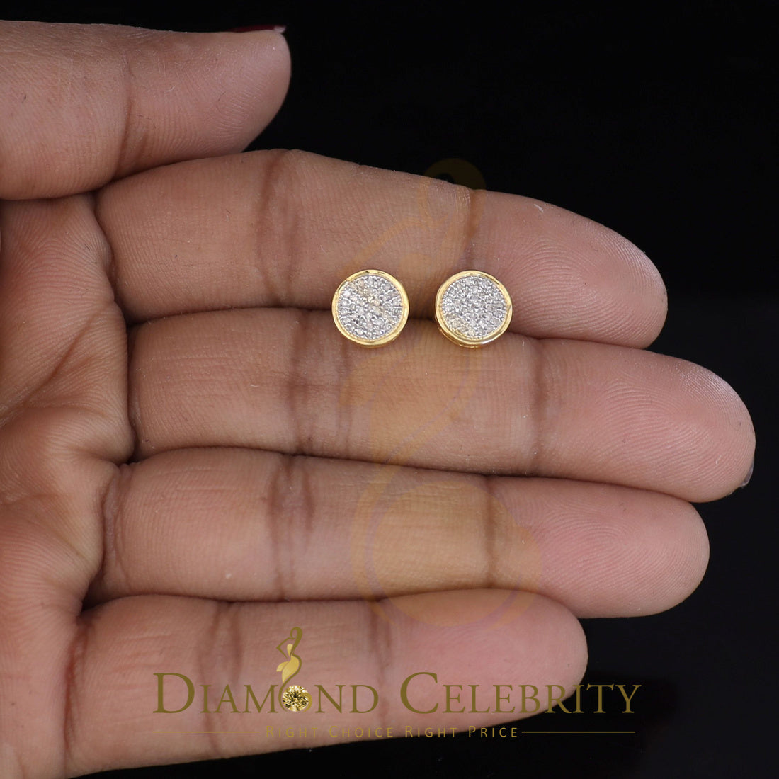 DiamondCelebritees 10K Real Yellow Gold with Real 0.15ct Diamonds Round Stud Earrings
