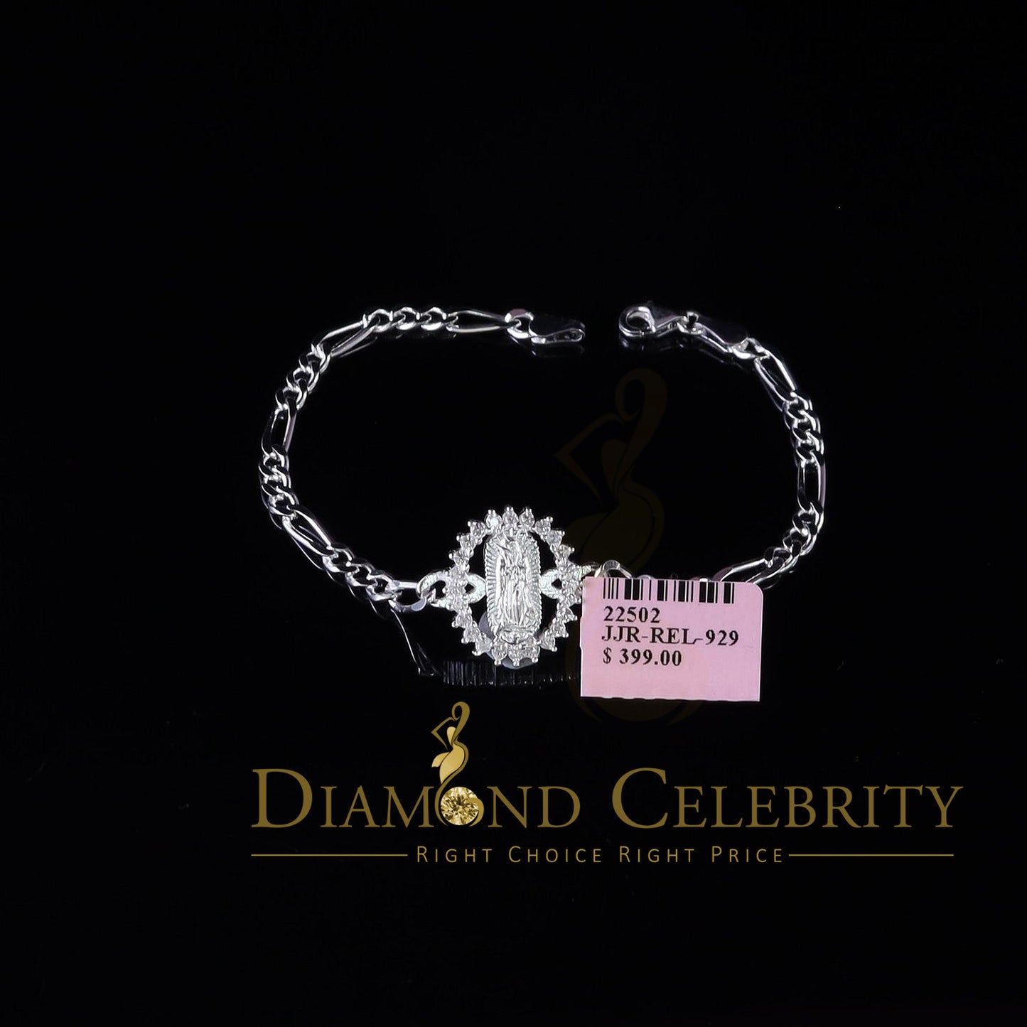 Diamondcelebritees Virgin Merry CZ 925 Sterling Silver White Oval Shape Women's Religious Bracelet