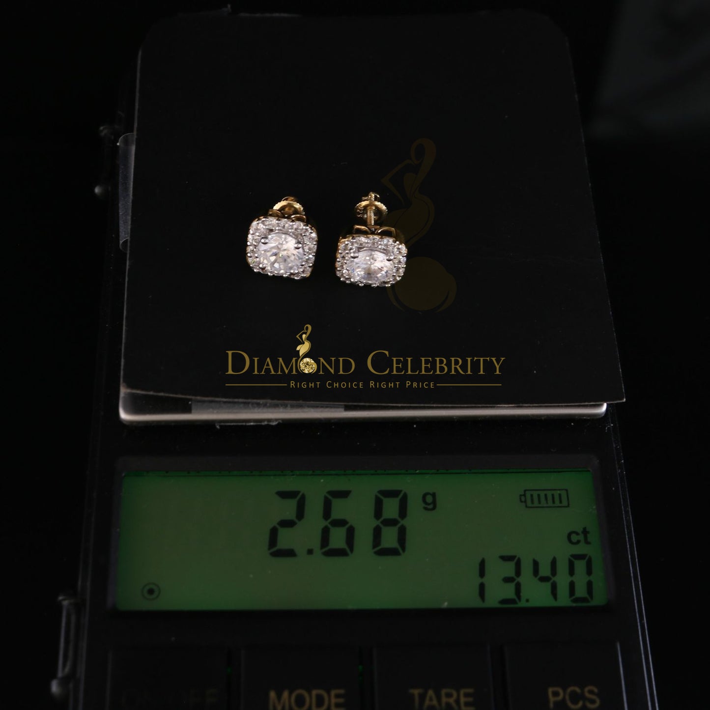 DiamondCelebritees  3.8ct Cubic Zirconia 925 Yellow Silver Women's & Men's Hip Hop Square Earrings