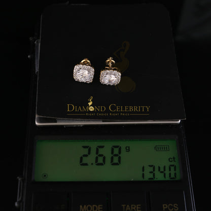 DiamondCelebritees  3.8ct Cubic Zirconia 925 Yellow Silver Women's & Men's Hip Hop Square Earrings