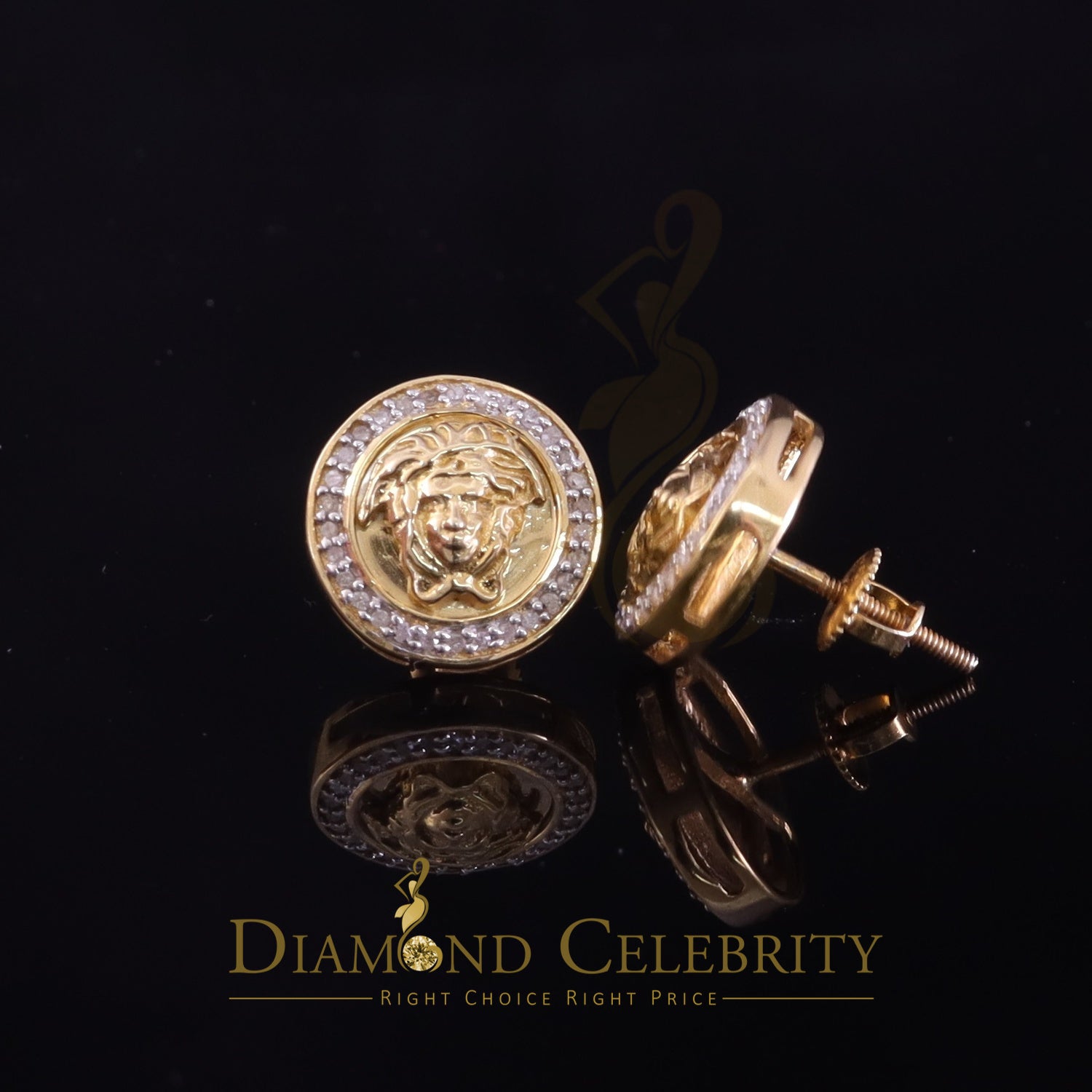 0.20ct Diamond 925 Sterling Yellow Silver for Men's/ Womens Stud Medusa Earrings