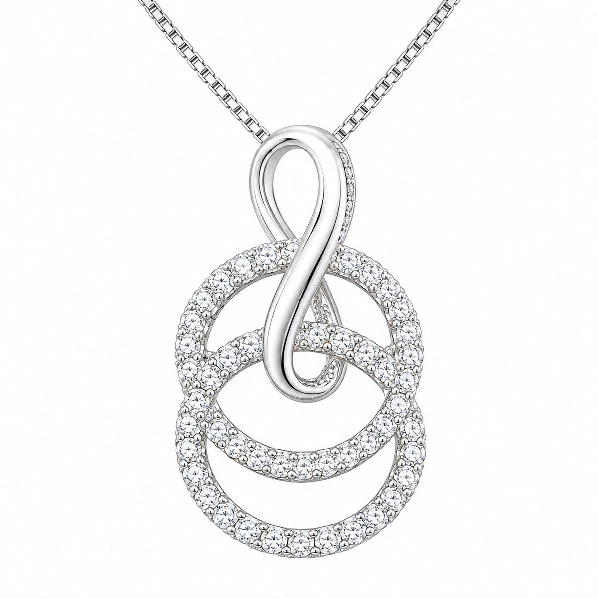 DiamondCelebritees White Silver Pendant Double Circle With Infinite Necklace 1.44ct Cubic Zirconia
