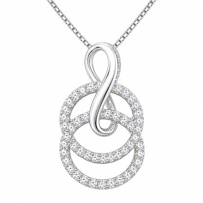 DiamondCelebritees White Silver Pendant Double Circle With Infinite Necklace 1.44ct Cubic Zirconia