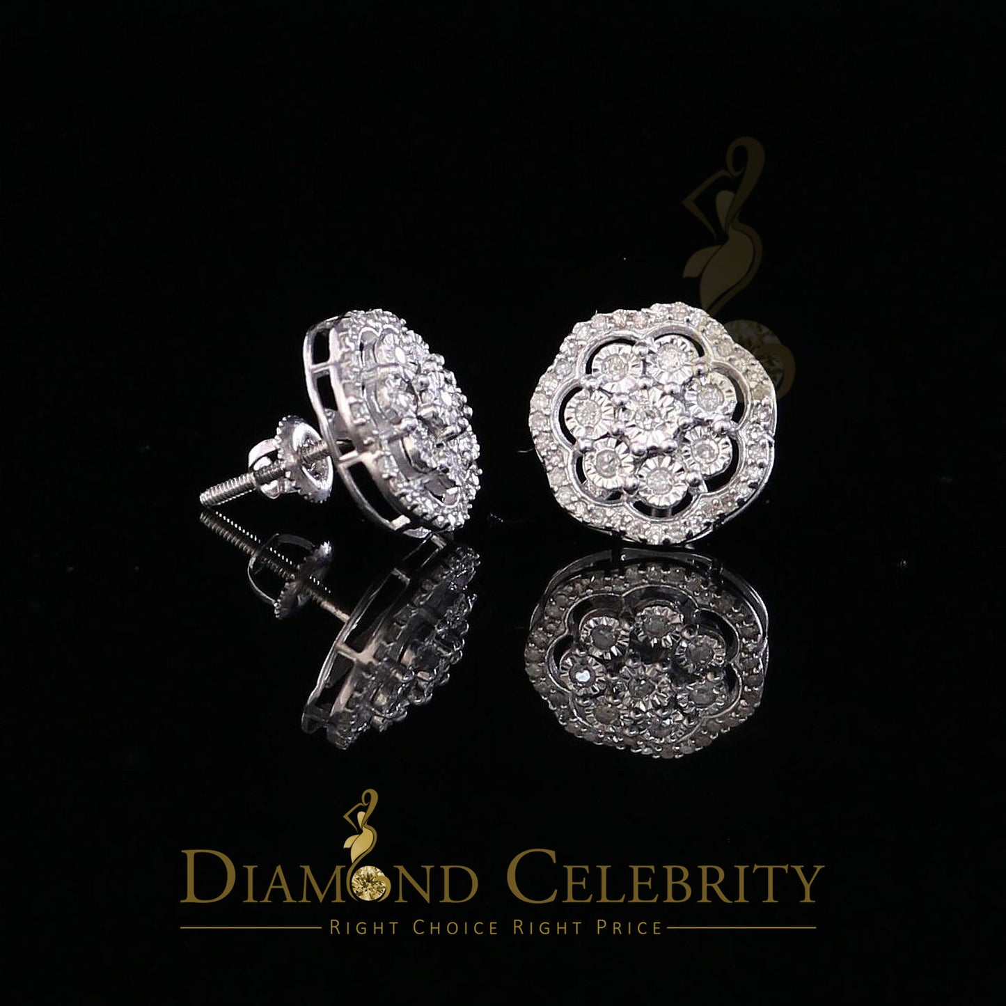 DiamondCelebritees 0.40ct Diamond 925 Sterling Silver White Floral Earrings For Men's / Women's