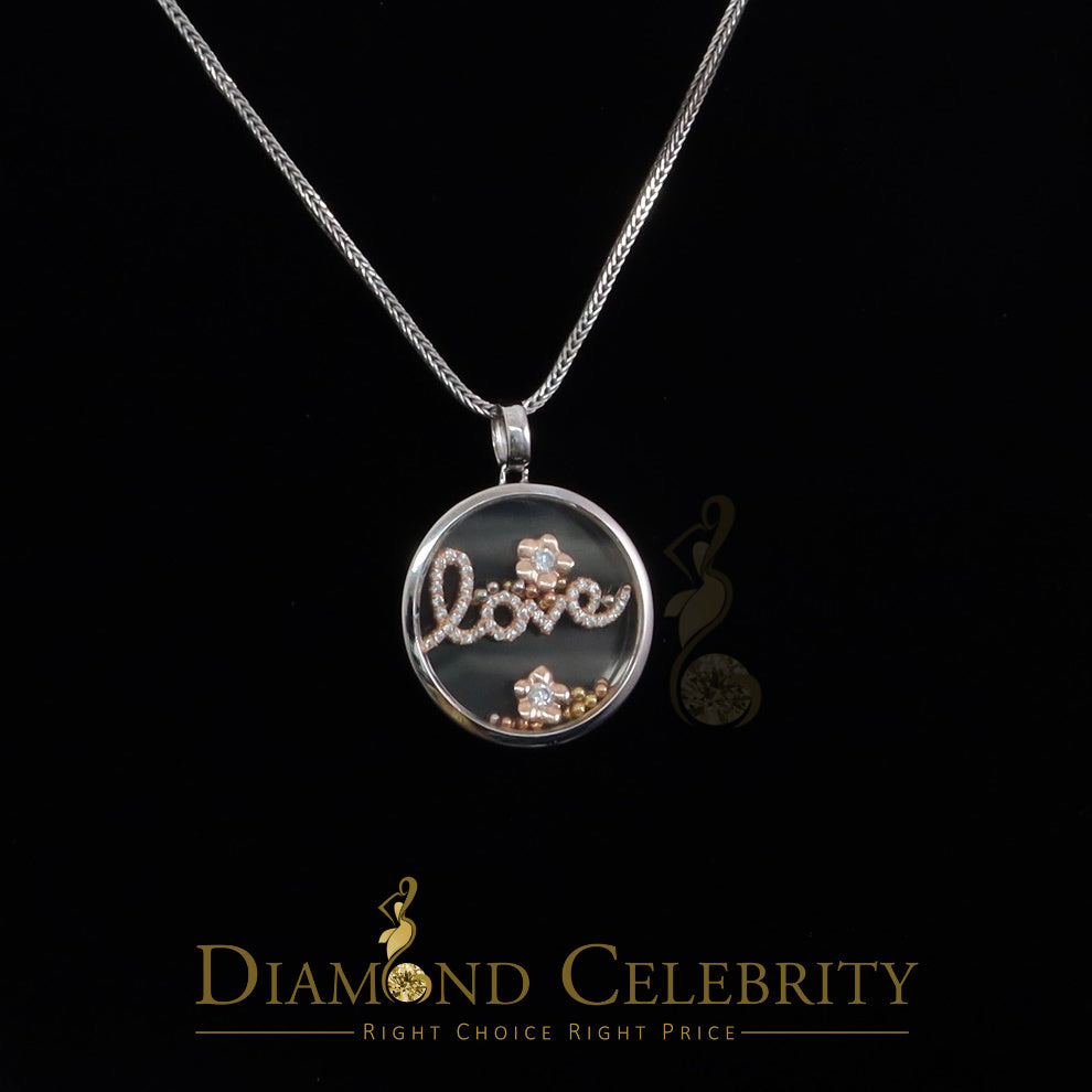 DiamondCelebritees Beautiful White Sterling Silver Charming LOVE Round Pendant with Cubic Zirconia