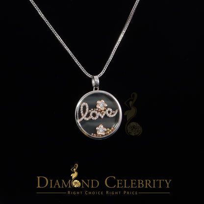 DiamondCelebritees Beautiful White Sterling Silver Charming LOVE Round Pendant with Cubic Zirconia
