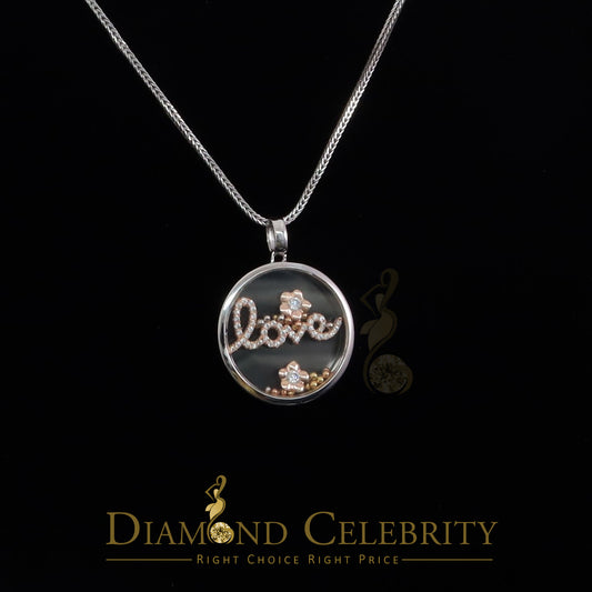 DiamondCelebritees Beautiful White Sterling Silver Charming LOVE Round Pendant with Cubic Zirconia