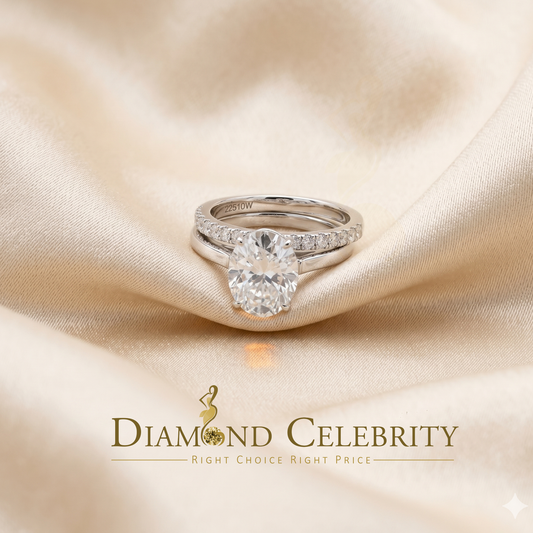 DiamondCelebritees Sterling Silver Mens/ Women Bridal Ring Oval Shape White 5.0ct Moissanite Size 8
