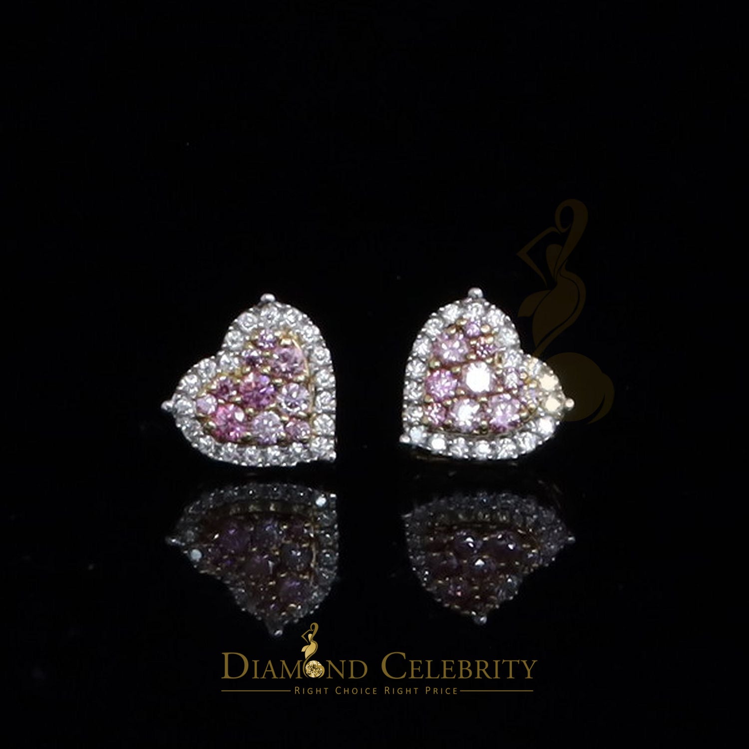 DiamondCelebritees Men's/Women's 925 Silver Yellow 1.00ct VVS 'D' Pink Moissanite 3D Heart Earrings