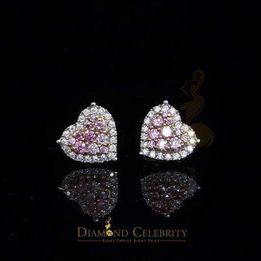 Diamondcelebritees Men's/Women's 925 Silver Yellow 1.00ct VVS 'D' Pink Moissanite 3D Heart Earrings