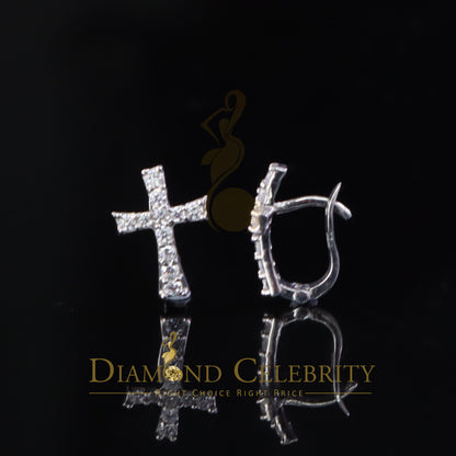 DiamondCelebritees  925 Silver Round Shape White Hip Hop Cross Stud Earrings 22 CZ Stones for Womens