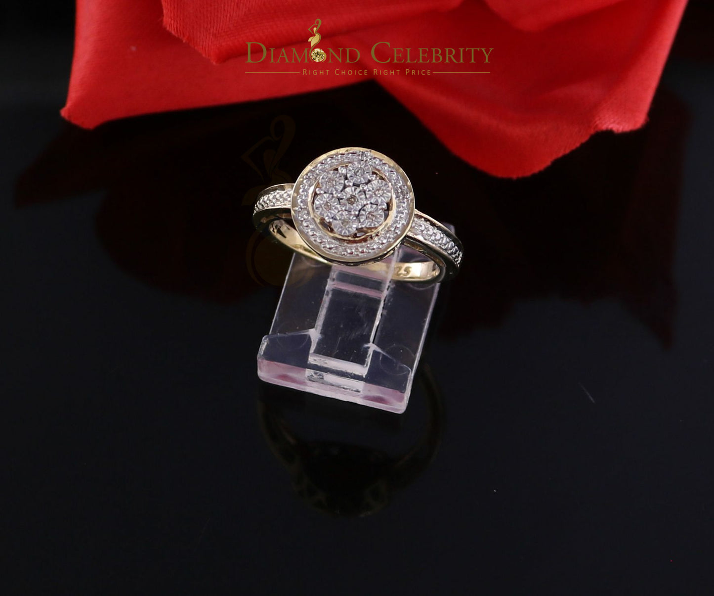 DiamondCelebritees 0.60CT Real Diamond Womens 925 Sterling Silver Yellow Ring Size 7 Round Shape