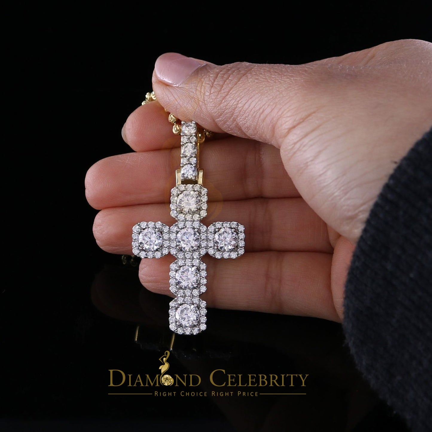DiamondCelebritees Yellow 925 Sterling Silver Cross Fashion Pendant 8.03ct Cubic Zirconia Stone