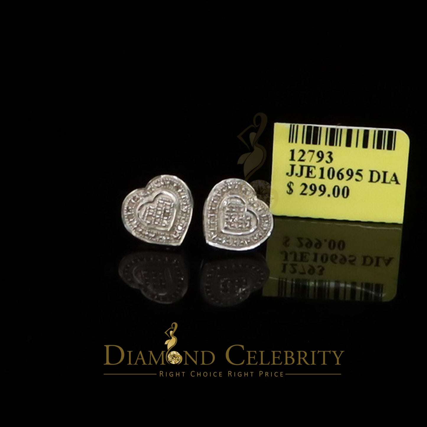 DiamondCelebritees 0.10ct Diamond Heart Earring White 925 Sterling Silver Stud For Men's & Women's
