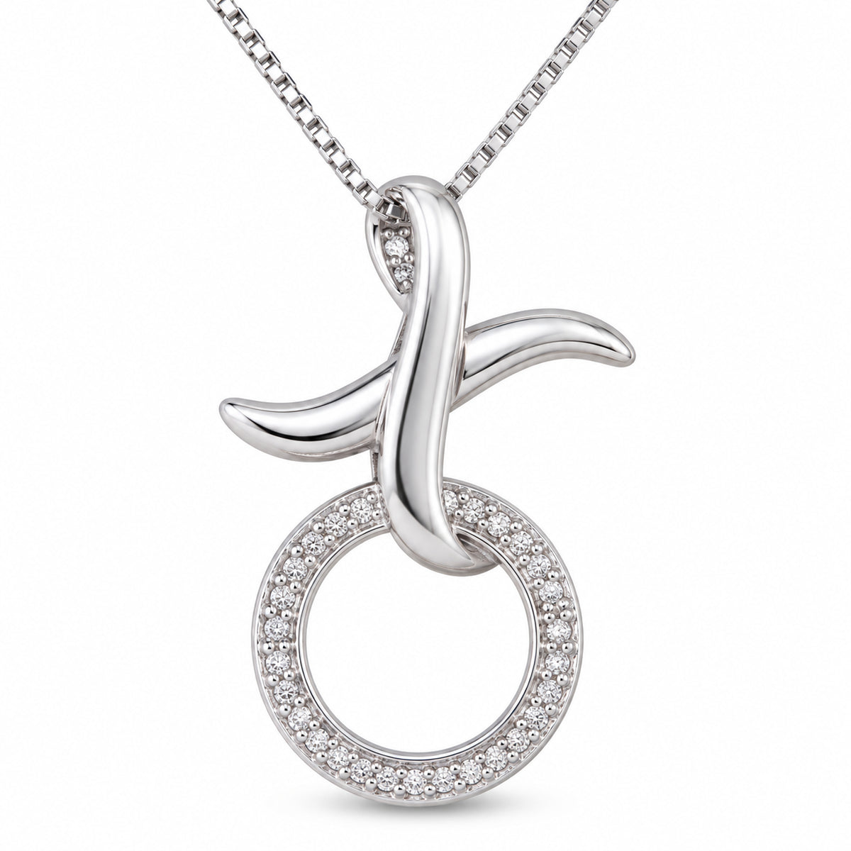 DiamondCelebritees 925 Sterling Silver White featuring HUG & KISS Shape 1inch 0.21ct CZ XO Pendant