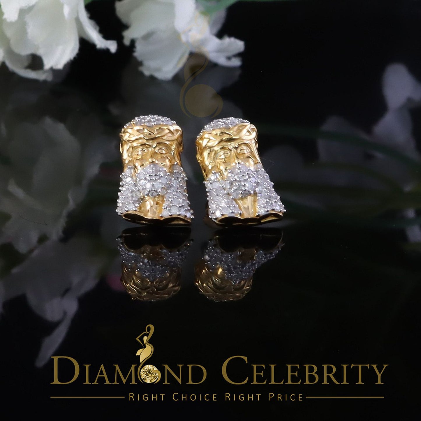 DiamondCelebritees 0.50ct Diamond 925 Sterling Silver Yellow for Men's & Women Stud JESUS Earrings