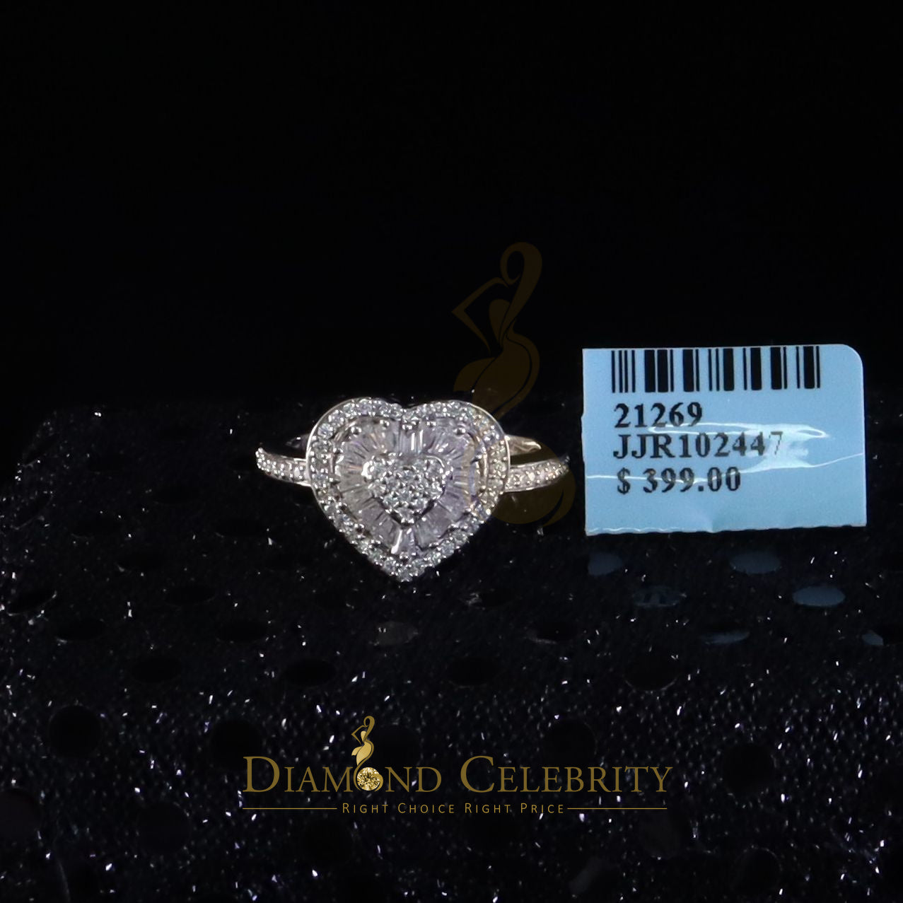 DiamondCelebritees Womens Heart 925 White Silver 1.00ct VVS 'D' Baguette Moissanite Ring Size 7
