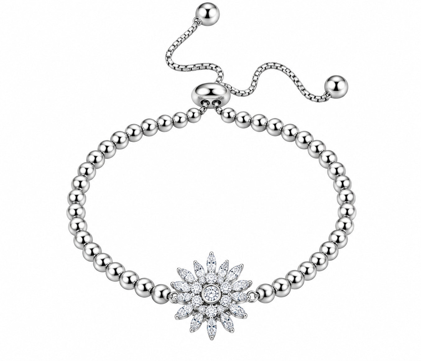 Diamondcelebritees 925 Sterling Silver Sparkling White Bracelet Cubic Zirconia Adjustable SZ 7 Inch