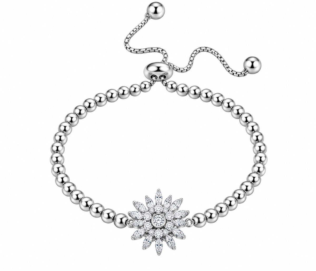 Diamondcelebritees 925 Sterling Silver Sparkling White Bracelet Cubic Zirconia Adjustable SZ 7 Inch