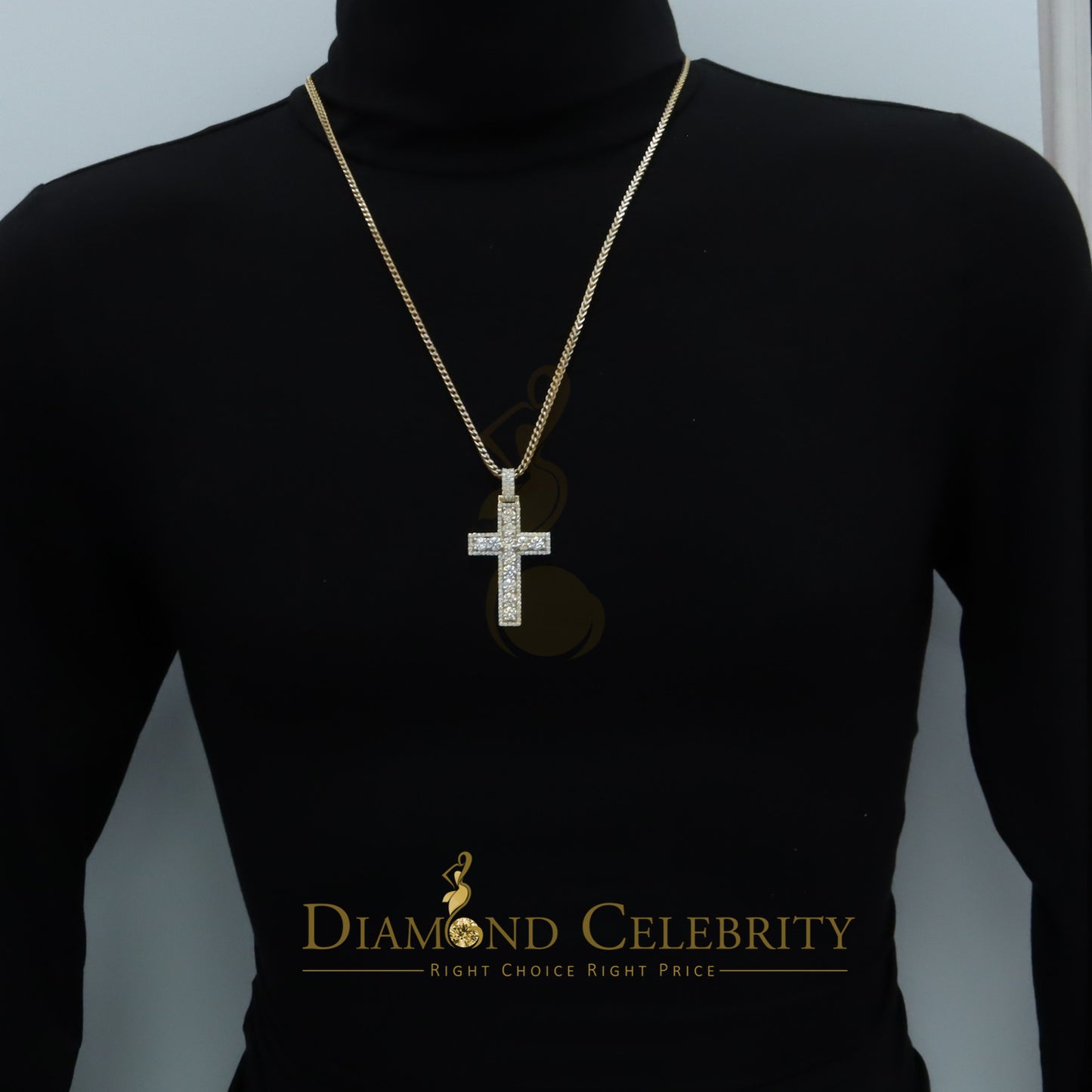 Diamondcelebritees Moissanite Men's & Women 7.50ct VVS D Sterling Yellow Silver Charm Cross Pendant