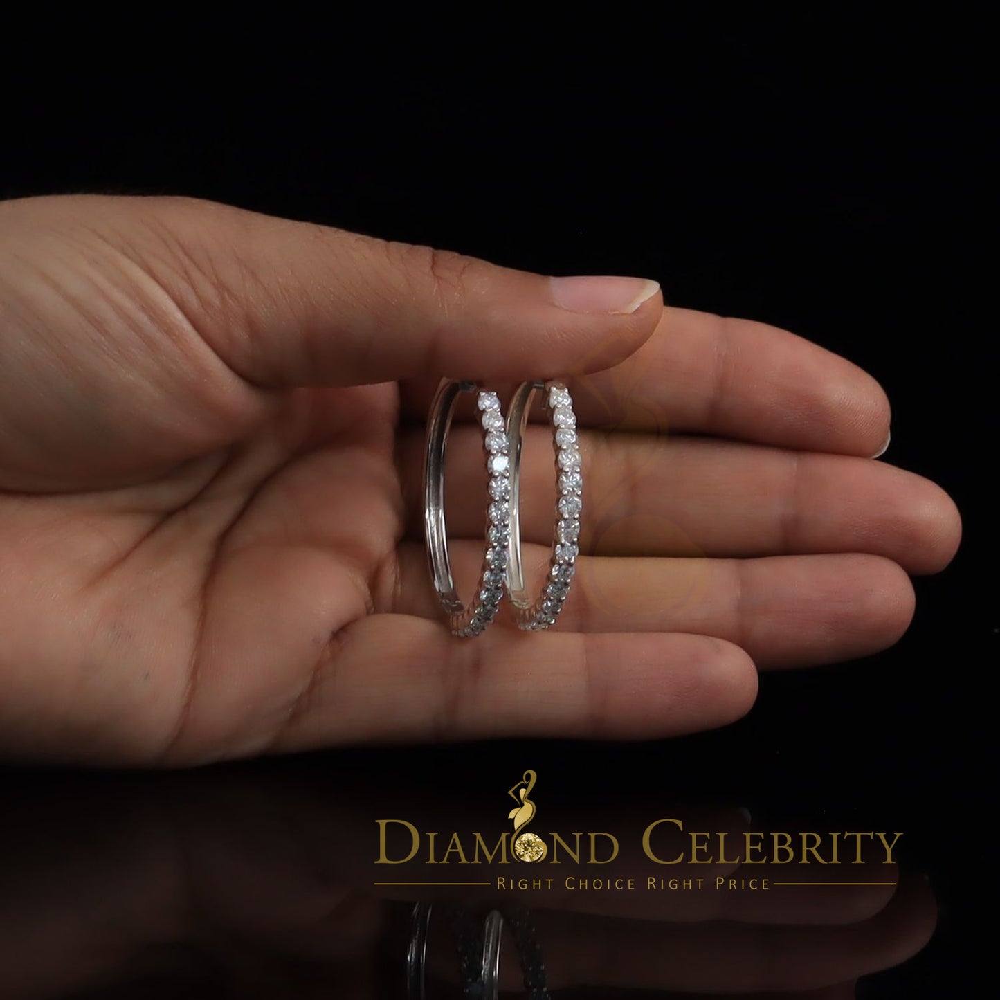 Diamondcelebritees 3.00ct Moissanite White 925 Sterling Silver Women's In and Out Hoop Earrings