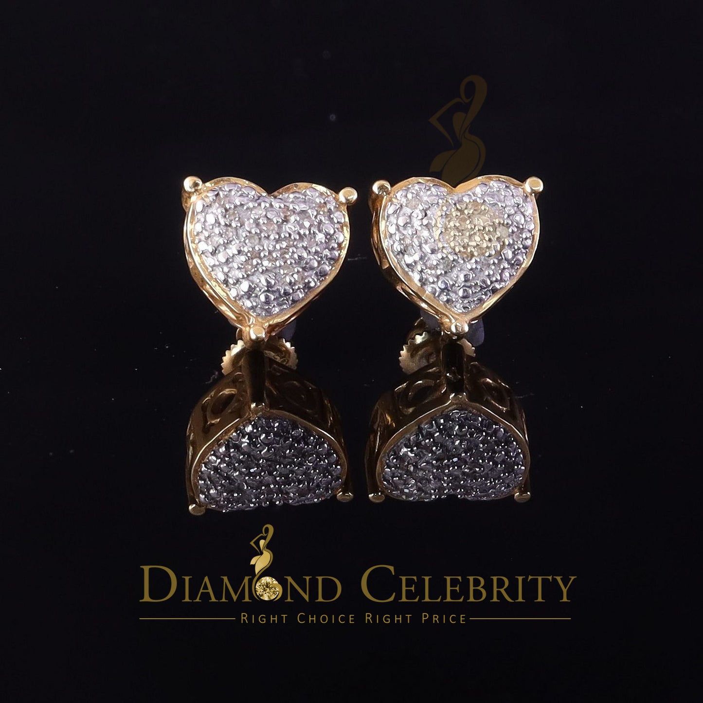 DiamondCelebritees 0.10ct Diamond 925 Yellow Silver for Men's & Womens Stud Heart Cluster Earring