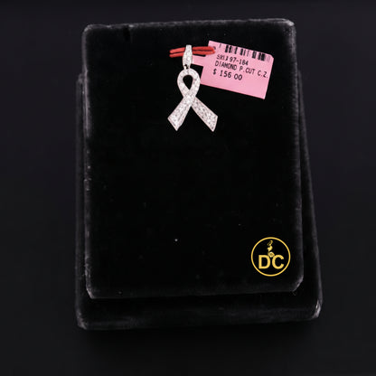 DiamondCelebritees 925 Silver Yellow Clear 0.50ct CZ Hope Ribbon Pendant for Breast Cancer Support