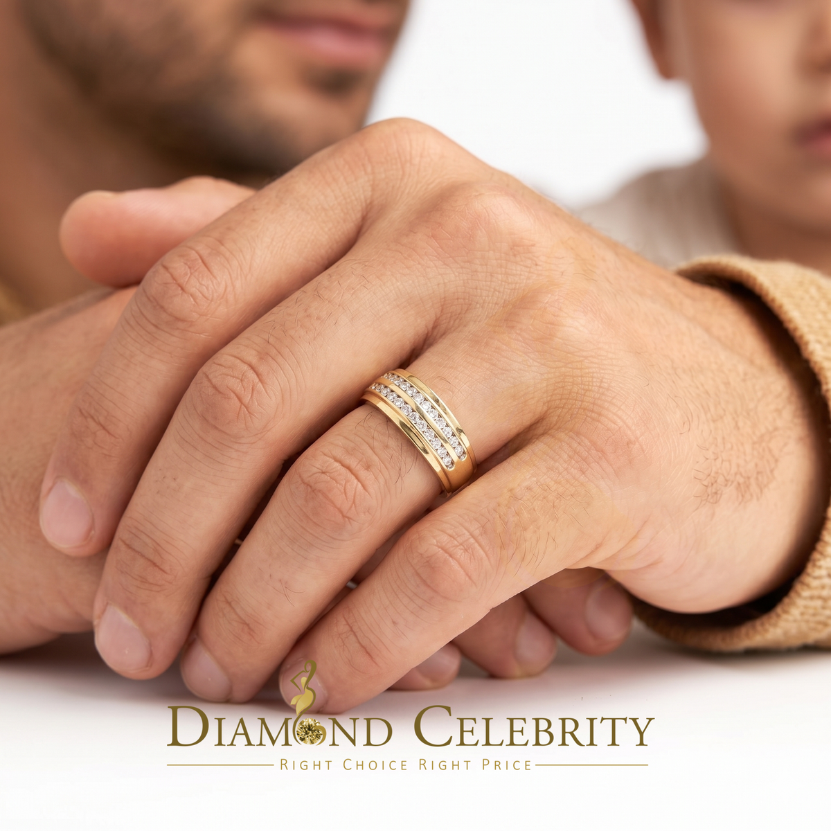 DiamondCelebritees Men's 0.50ct Cubic Zirconia Yellow 925 Sterling Silver Round Ring Size 10