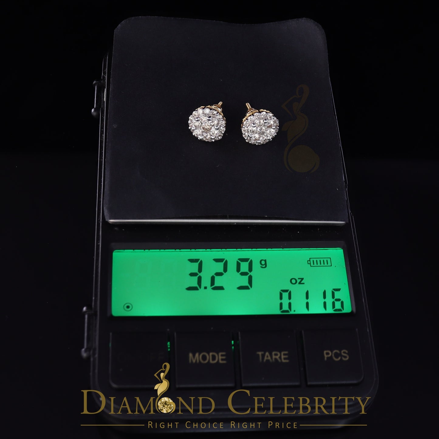DiamondCelebritees 10K Real Yellow Gold w/Real 1.66 CT Diamond Men's/Women's Stud Earring