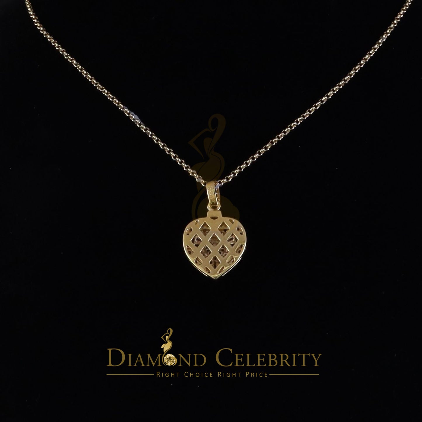 Diamondcelebritees Moissanite Women's Heart Pendant Bagutte & Rd 925 Yellow Silver 1.00ct VVS D