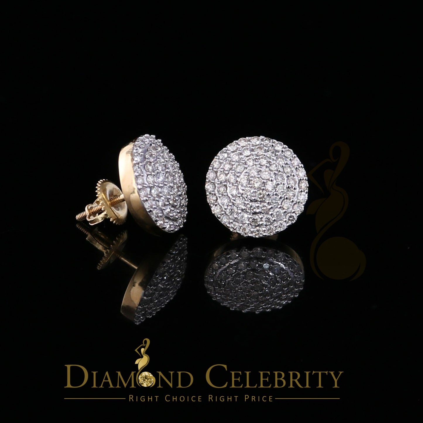 DiamondCelebritees 10K Real Yellow Gold Real Diamond 1.25CT Men's/Women's Stud Round Earring