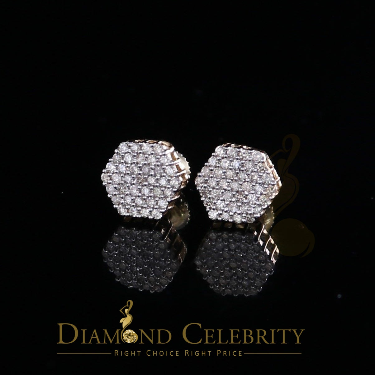 DiamondCelebritees Real Diamond 0.50CT 10K Real Yellow Gold Men's/Women's Stud Round Earring