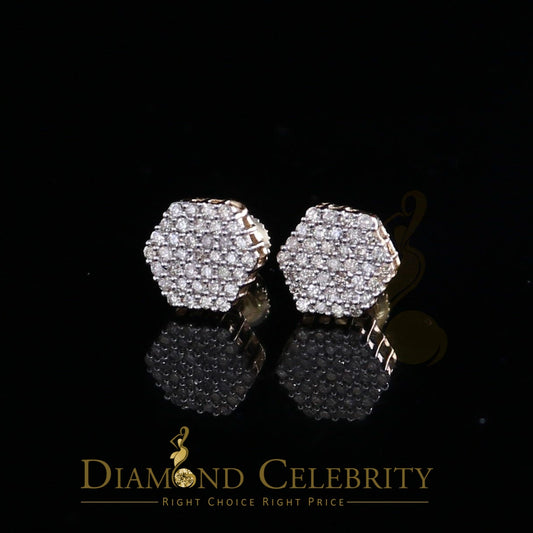 DiamondCelebritees Real Diamond 0.50CT 10K Real Yellow Gold Men's/Women's Stud Round Earring