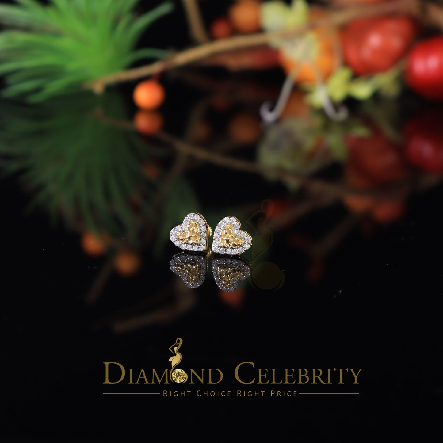 DiamondCelebritees 1.00ct Moissanite Yellow 925 Sterling Silver Women's Heart Shape Nugget Earrings