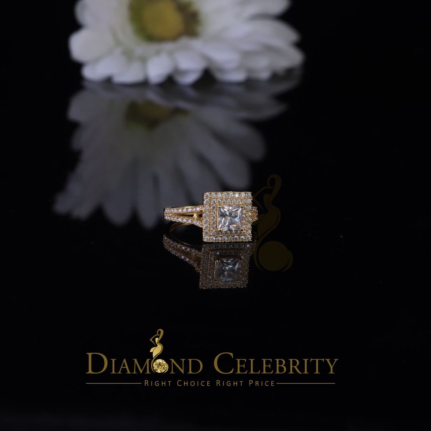 King Of Blings  10K Yellow Gold 2.00CT 'VVS' 'FL' D clr Princess Cut Moissonite Womens Ring S/7