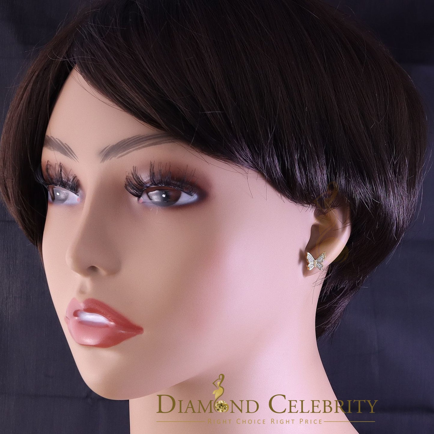 DiamondCelebritees  Women's 0.34ct Cubic Zirconia Butterfly Stud Earrings Yellow 925 Sterling Silver