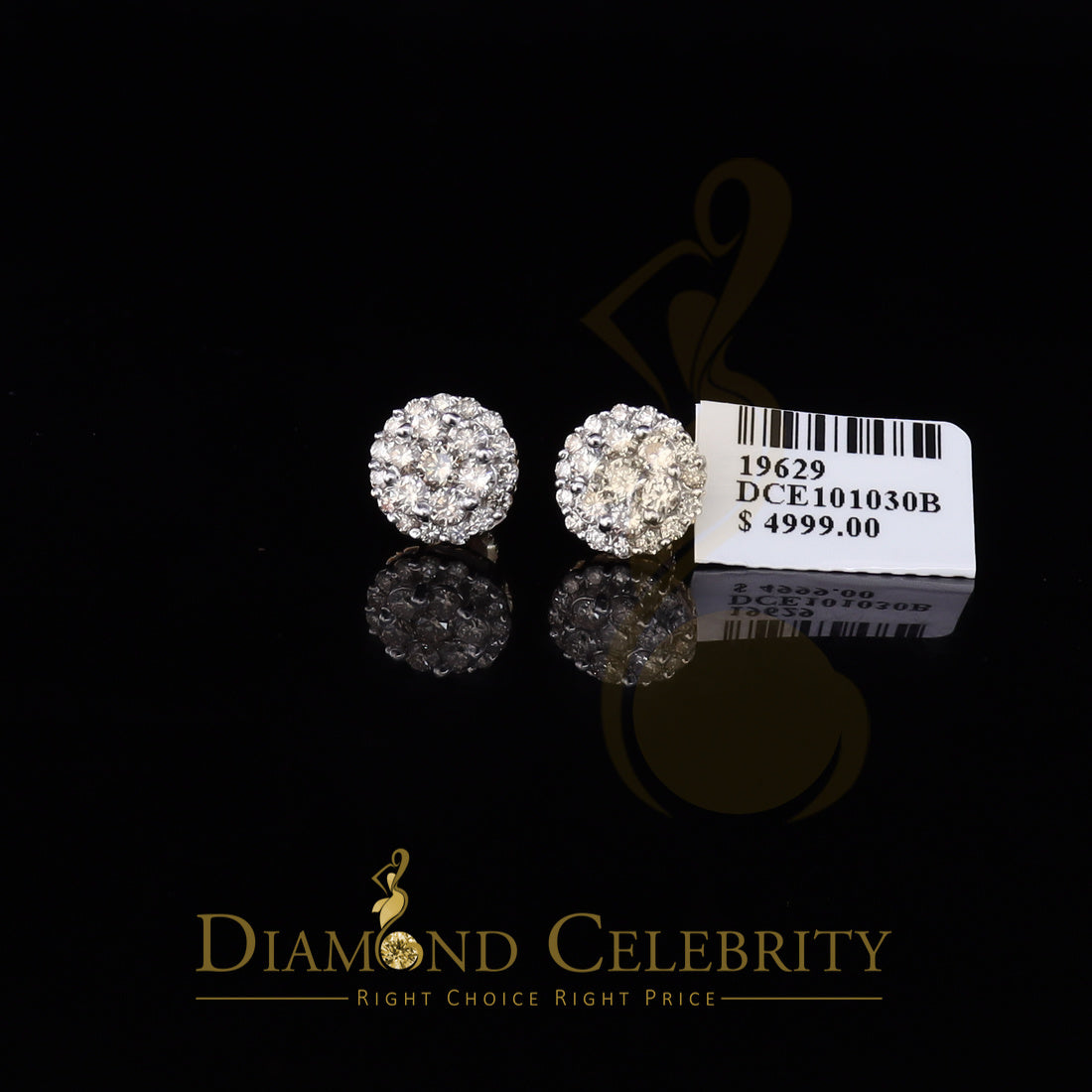 DiamondCelebritees 10K Real Yellow Gold w/Real 1.66 CT Diamond Men's/Women's Stud Earring