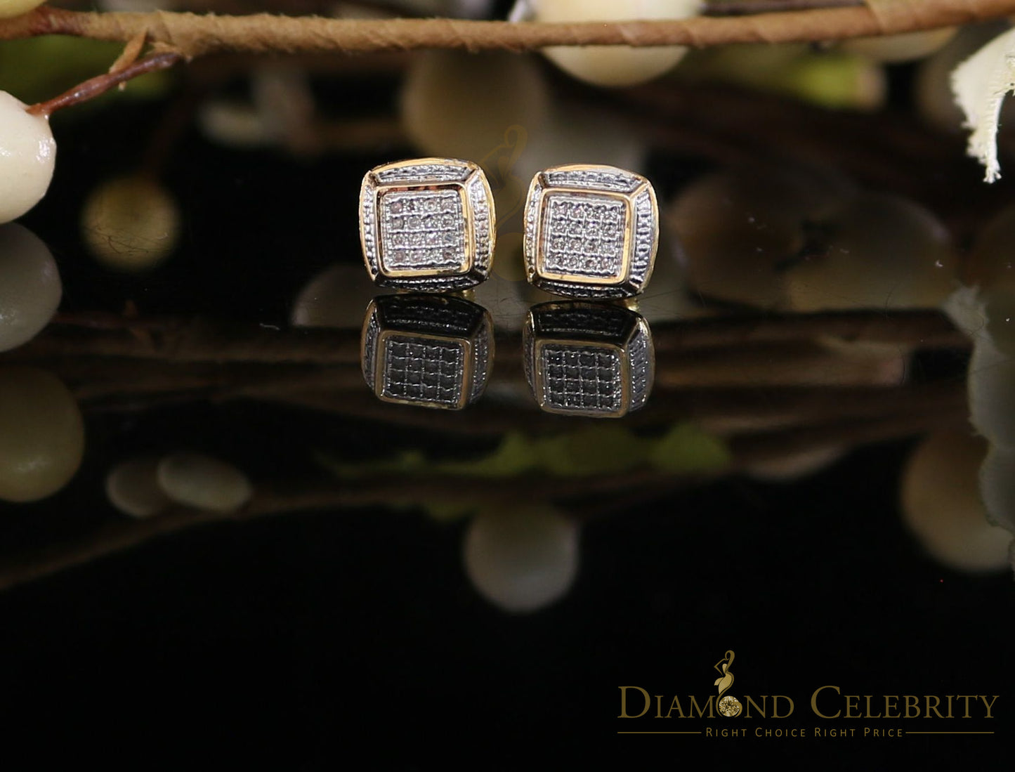 DiamondCelebritees 0.10CT Real Diamonds with 10K Real Yellow Gold Men's/Women's stud Earrings