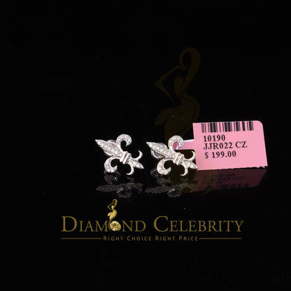 DiamondCelebritees  925 White Silver Fleur de Lis Screw Back 0.25ct Cubic Zirconia Women's Earrings