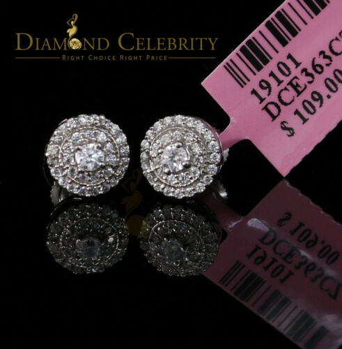 DiamondCelebritees  White Sterling Silver 0.78ct Cubic Zirconia Ladies 925 Hip Hop Round Earrings