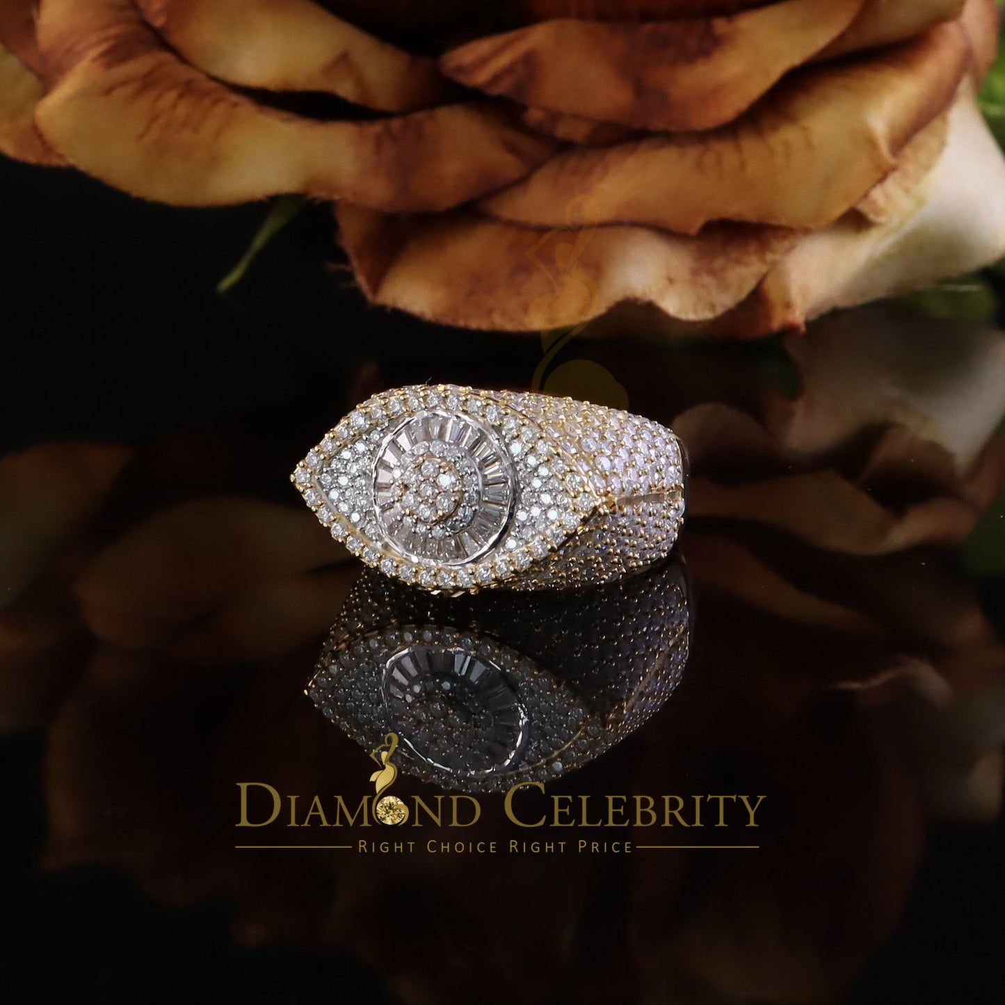 DiamondCelebritees 4.00ct VVS D 925 Silver Moissanite Baguette Men/Women Yellow Evil Eye Ring SZ10