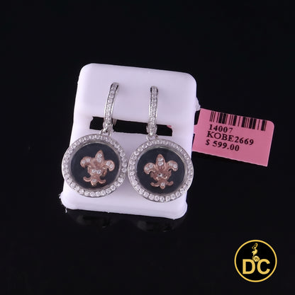 DiamondCelebritees  Men's White Hip Hop CZ Round dangling 925 Sterling Silver CZ Earrings