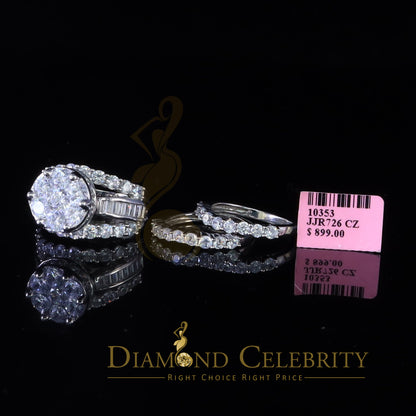 DiamondCelebritees 17.00ct Cubic Zirconia 925 Silver White Ring Multi Row Bridal Womens Ring Size 9