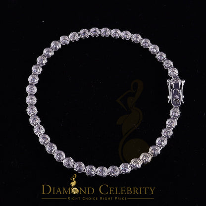 Diamondcelebritees  9ct Moissanite White 925 Silver Round Single Tennis Bracelete 6mm Thick 8" Long
