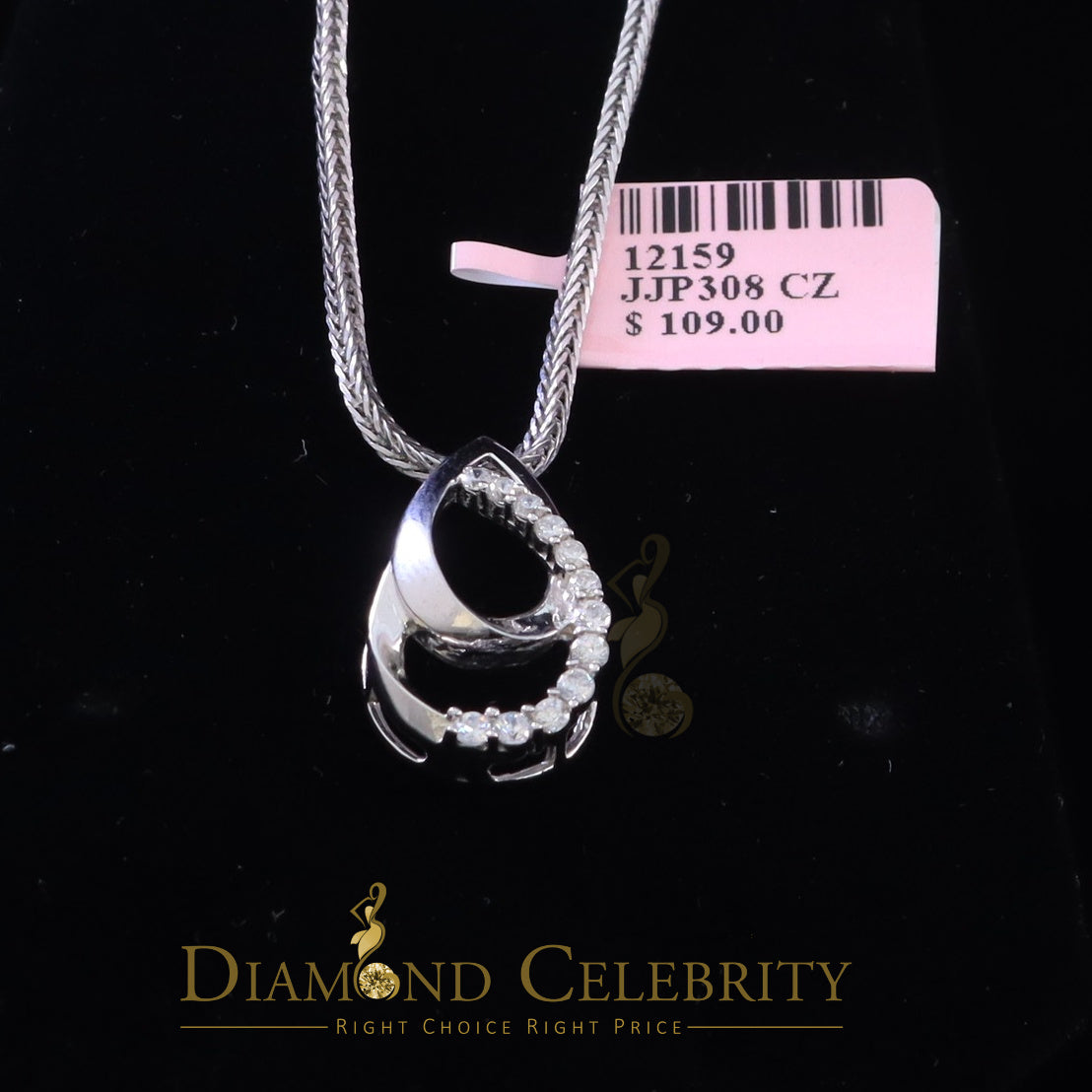 DiamondCelebritees Sterling White Silver Pear Fashion Pendant with 0.00ct Cubic Zirconia