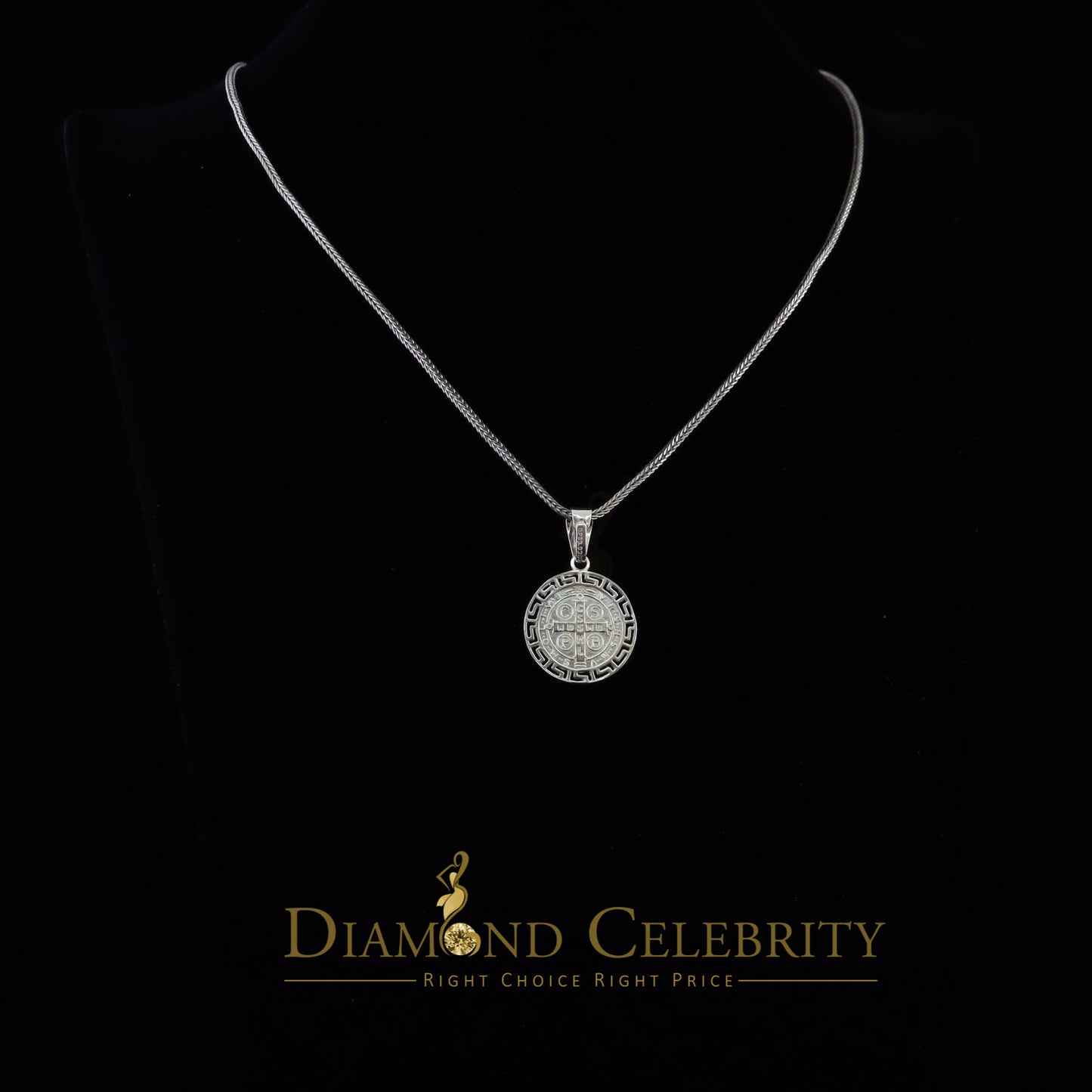 DiamondCelebritees 925 Sterling Silver Double Side Benedict Men's/Women's Pendant White Religious