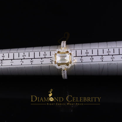 DiamondCelebritees Emerlard Cut 925 Yellow Silver 2.00ct VVS D Moissanite Enagement Lady Ring SZ 7