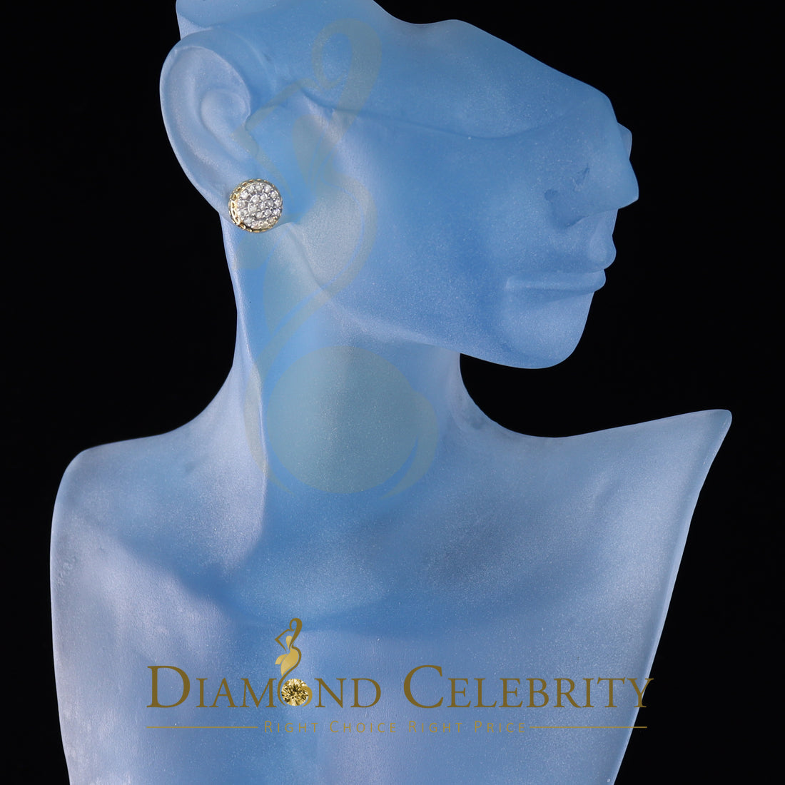 DiamondCelebritees 10K Real Yellow Gold with 0.33 CT Real Diamond Round Stud Earrings